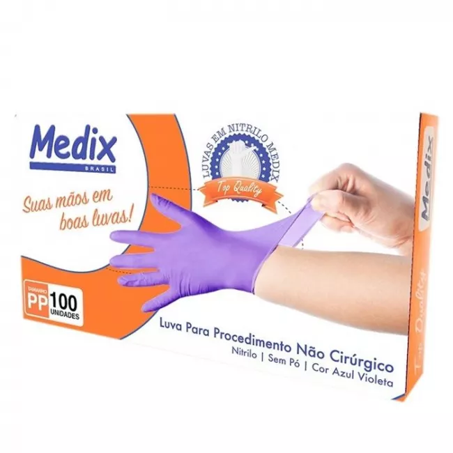 Luva De Procedimento De Nitrilo Azul Violeta Sem Pó Média - Medix